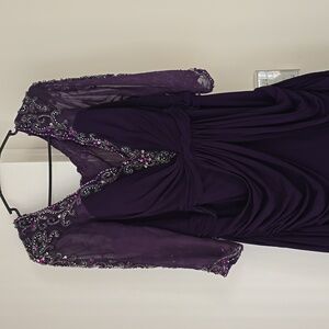 Feriani Couture Purpule Evening Gown Dress Sheer Sleeves Size 18